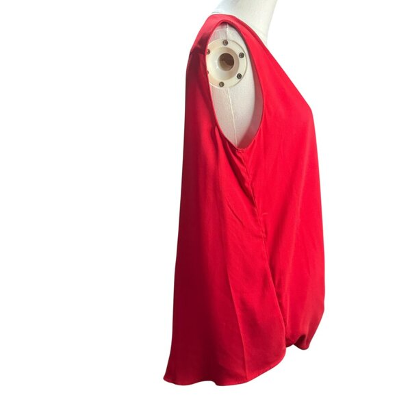 Ann Taylor Red Draped Faux Wrap Blouse Women’s Size M | Sleeveless V-Neck Top - Picture 4 of 8